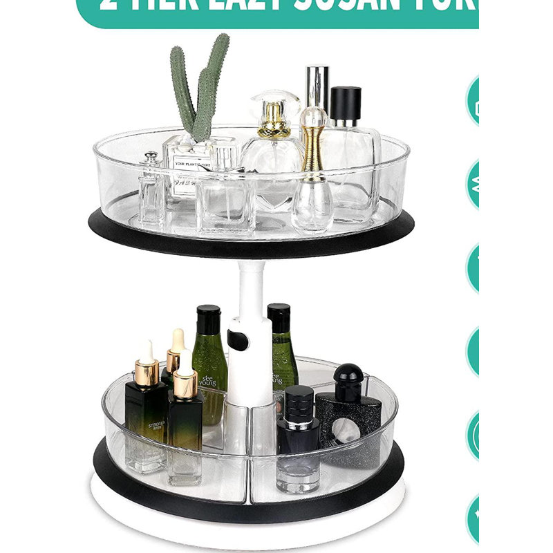 Prep & Savour 2 Tier Lazy Susan, Clear Plastic Height Adjustable